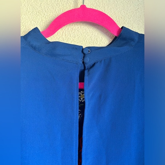 ASOS Navy Floral Embroidered High Neck Pleated Long Sleeve Midi Skater Dress 14 - Picture 6 of 10